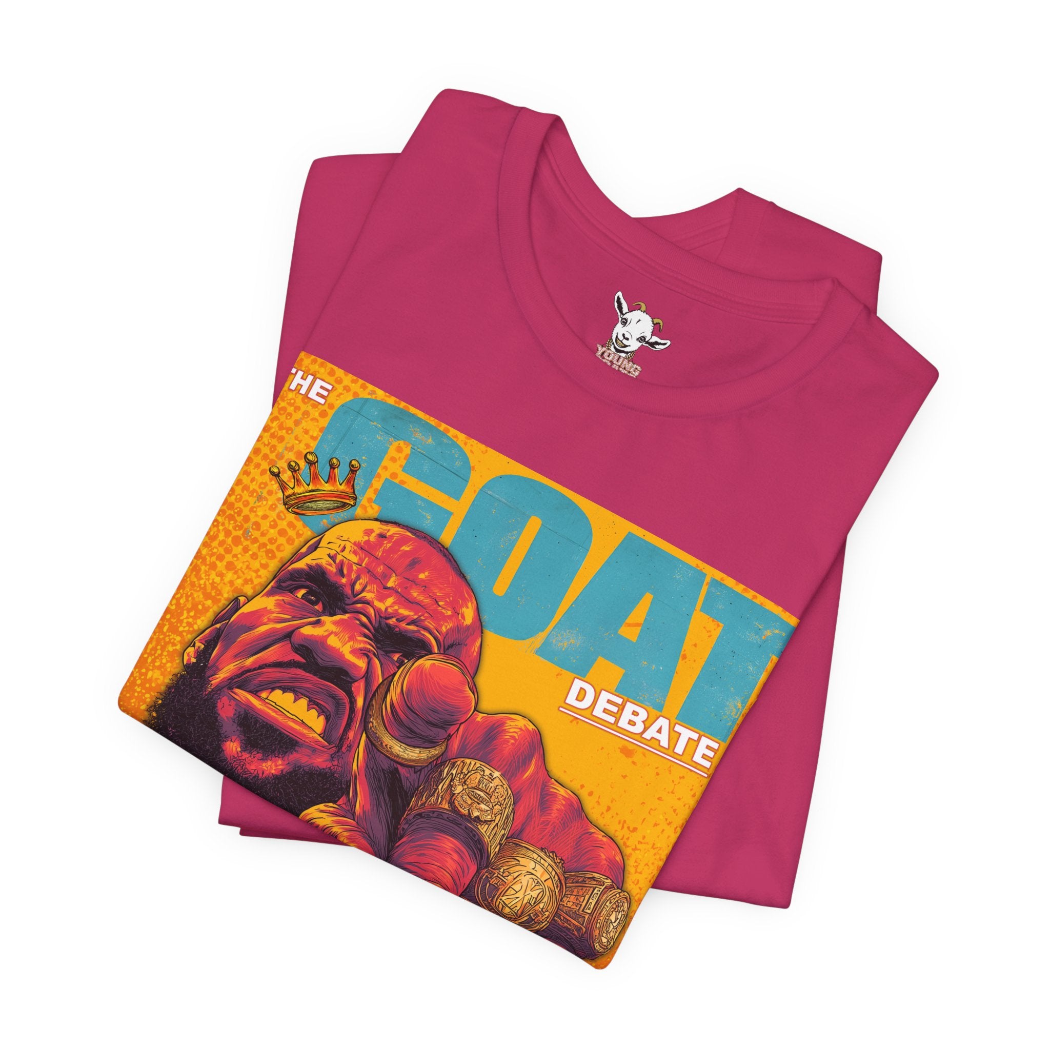GOAT Debate Graphic Tee — Bold Sports Icon Magazine Cover Design