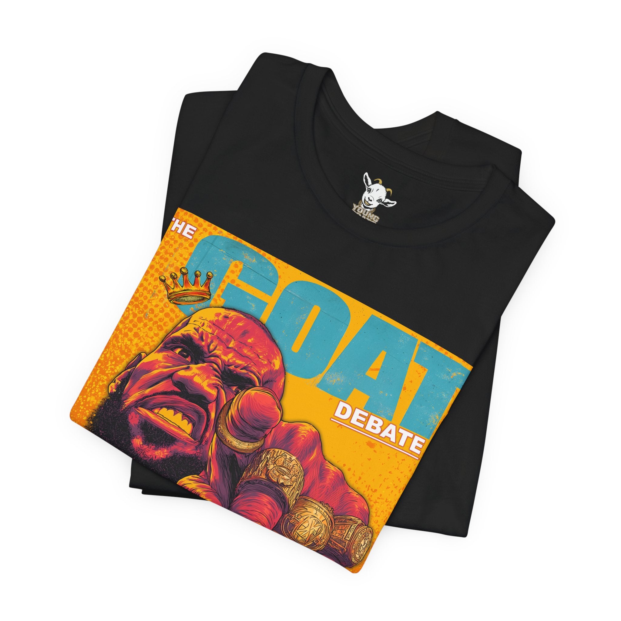 GOAT Debate Graphic Tee — Bold Sports Icon Magazine Cover Design