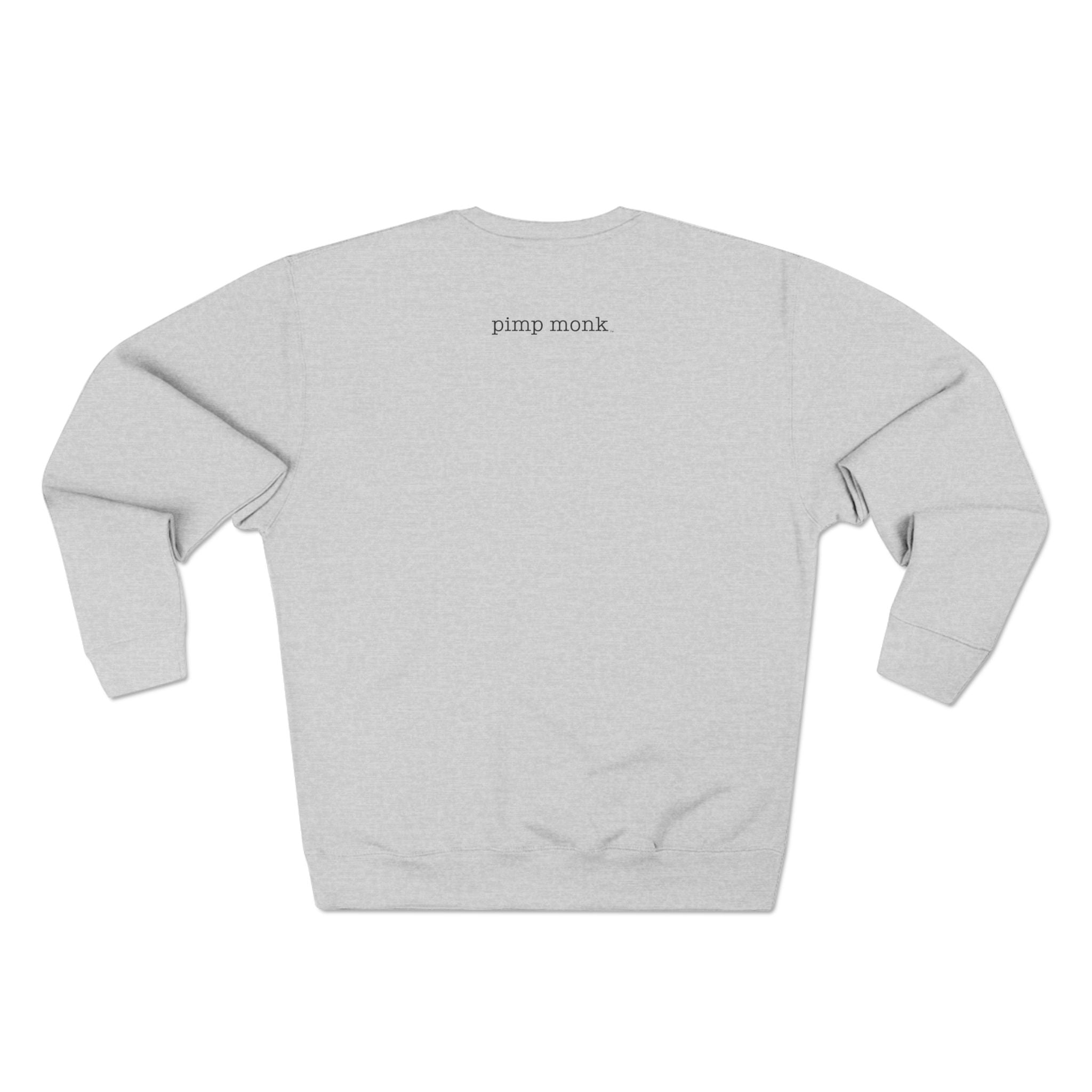 Pimp Monk Character Design Crewneck Sweatshirt — Vintage Tattoo-Style Monk Illustration