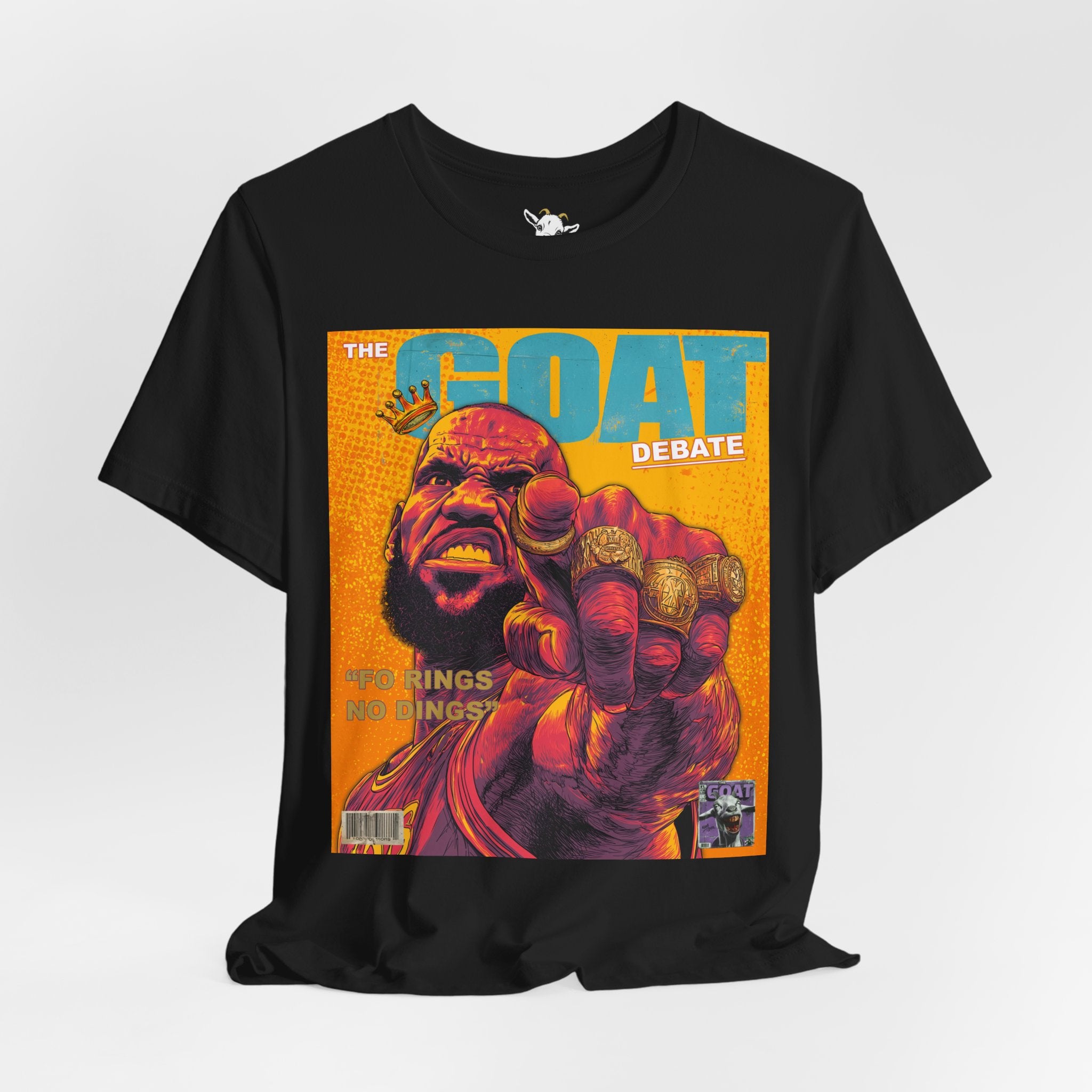 GOAT Debate Graphic Tee — Bold Sports Icon Magazine Cover Design