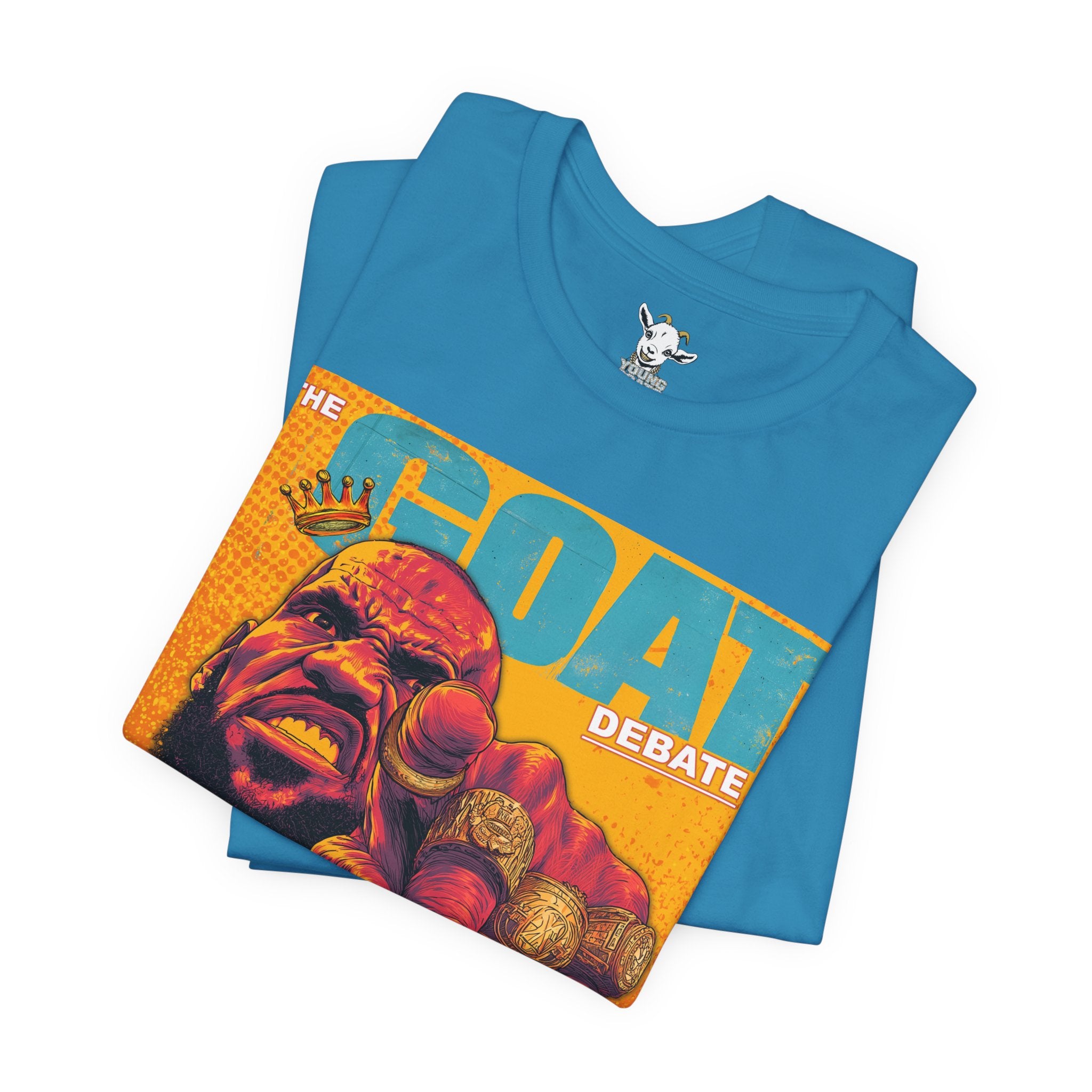 GOAT Debate Graphic Tee — Bold Sports Icon Magazine Cover Design