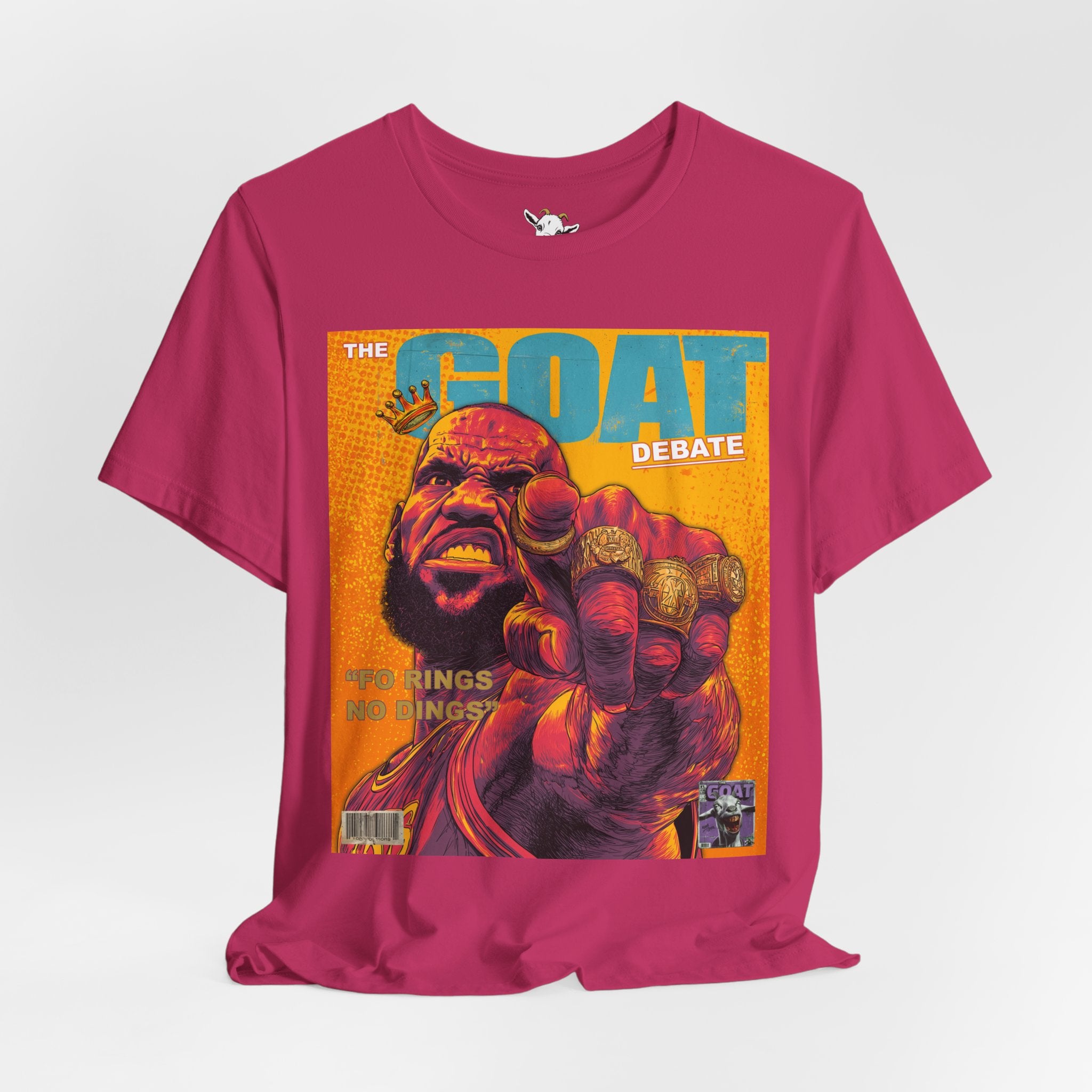 GOAT Debate Graphic Tee — Bold Sports Icon Magazine Cover Design